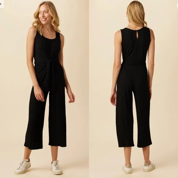 Amour Vert Briar Provence Rib Jumpsuit Black Size L Large Ankle Crop Minimalist - Picture 15 of 15